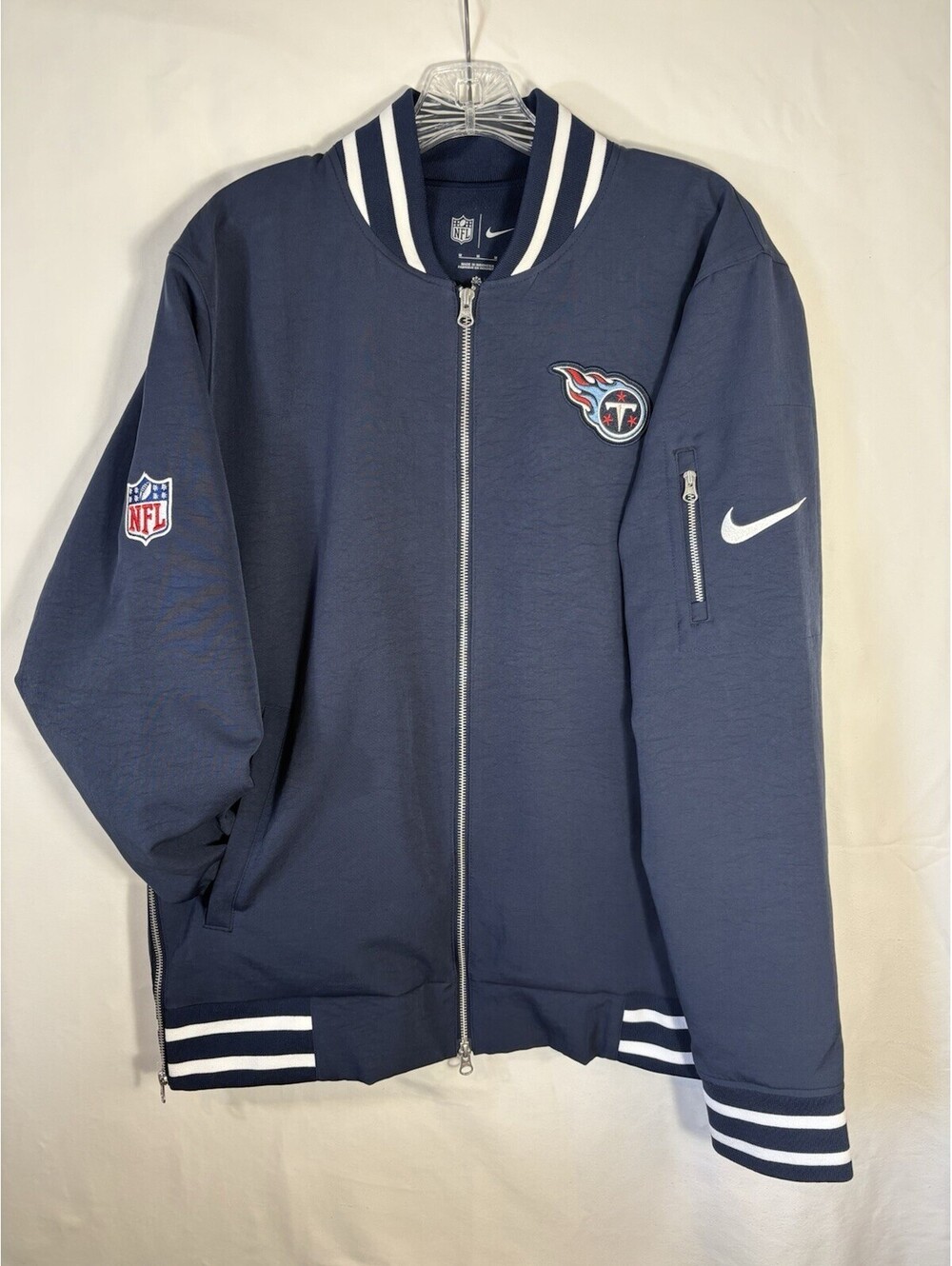 Nike NFL Tennessee Titans Bomber Jacket Mens M NWOT Full Zip Varsity Navy Blue